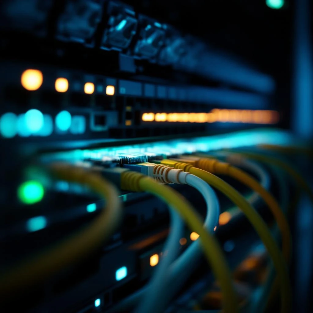 Cables de red Cat 8 conectados a un switch en Almería